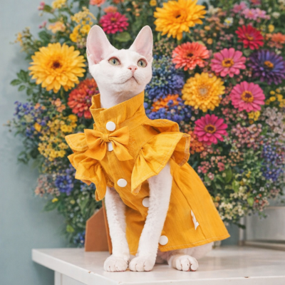 robe pour chat sphynx mignonne jaune et fleurs