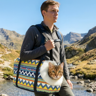 sac à chat transport Toutes Saison lignés avec fourrure et chat