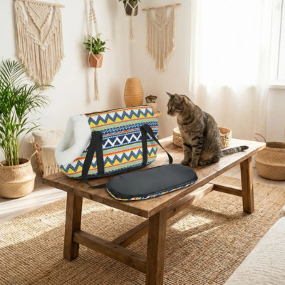sac à chat transport Toutes Saison lignés avec coussin intérieur
