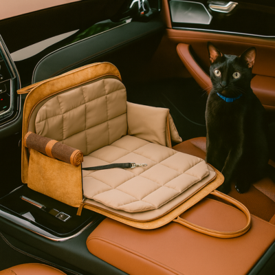 sac à chat transport pour voiture et voyage brun pour la voiture
