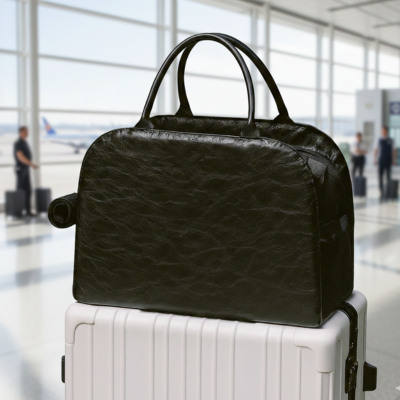 sac à chat transport pour voiture et voyage noir sur valise