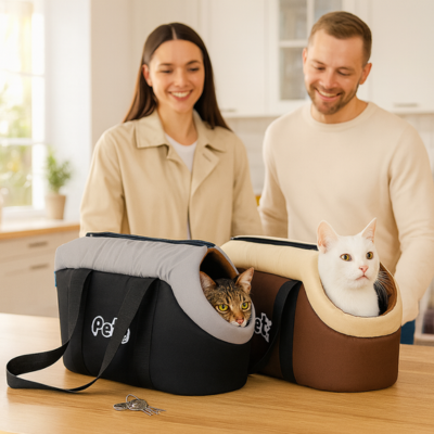 sac à chat transport moelleux double avec chats