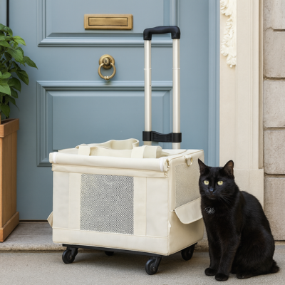 sac à dos Double Couche crème inférieur avec chariot et chat