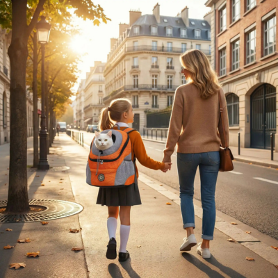 sac à dos pour chat Aventure Plus orange au dos