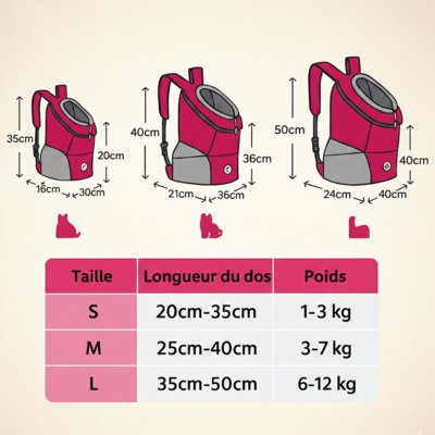 sac à dos pour chat Aventure Plus tailles disponibles