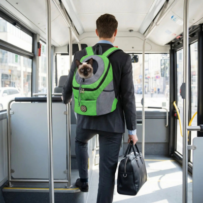 sac à dos pour chat Aventure Plus vert au dos