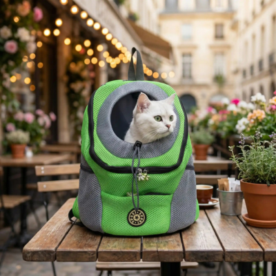 sac à dos pour chat Aventure Plus vert avec chat