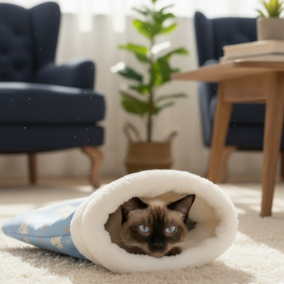 sac de couchage chat bleu et chat