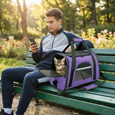 sac de transport chat Avion mauve ouverture latérale