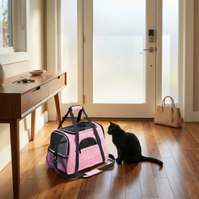 sac de transport chat Avion rose avec chat