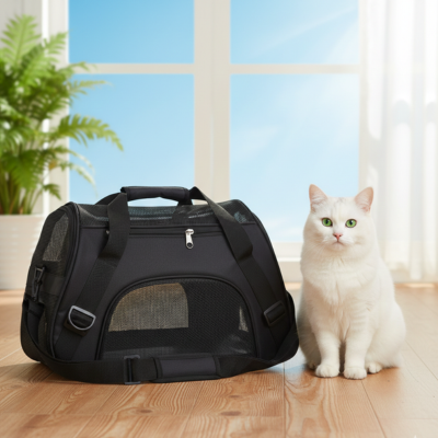 sac de transport chat portable noir avec chat