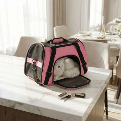 sac de transport chat portable rose avec chat
