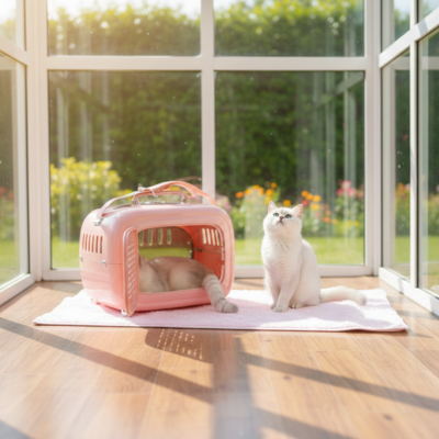 sac de transport chat Télé Rétro rose avec chat