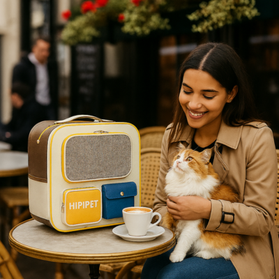 sac de transport pour chat Hipipet bleu avec chat