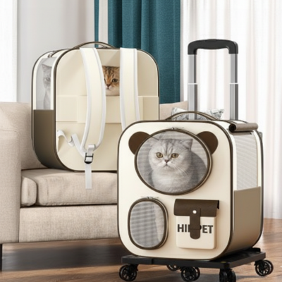 sac de transport pour chat Hipipet brun avec chat et derrière du sac