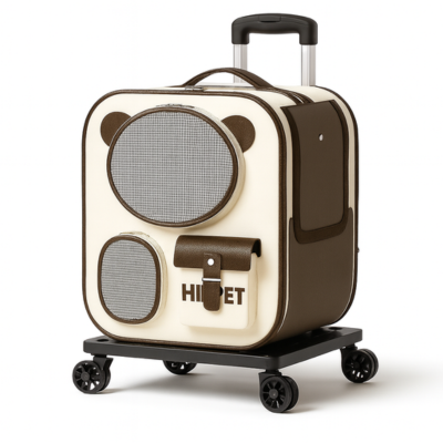 sac de transport pour chat Hipipet crème et brun avec chariot