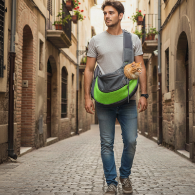 sac de transport pour chat Décontracté vert et noir