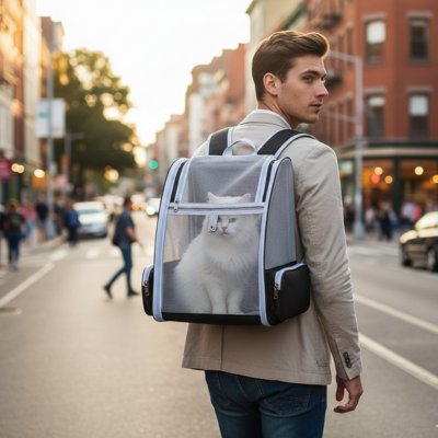 sac tansport chat transfrontalier noir avec chat
