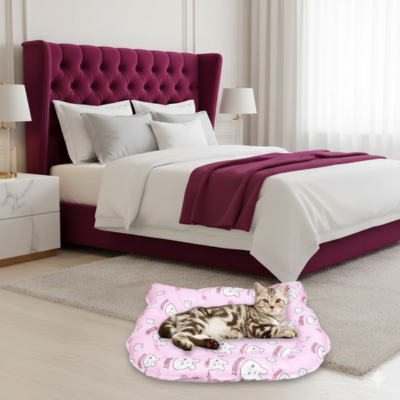 tapis rafraîchissant ludique rose avec chat