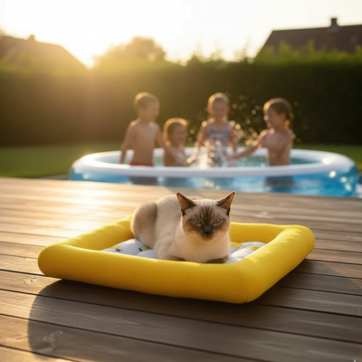 tapis rafraîchissant chat Fruit estival jaune au soleil
