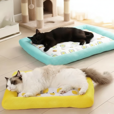 tapis rafraîchissant chat Fruit estival jaune et écume