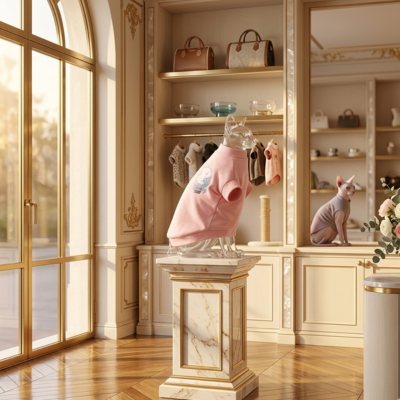 vêtement pour chat sphynx coton rose sur présentoir