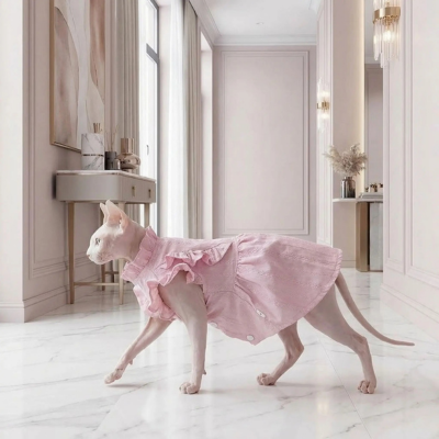vêtements pour chat sphynx rose vue de côté