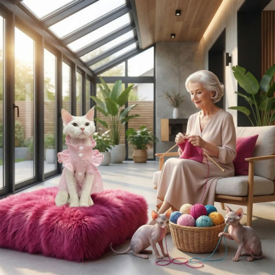 vêtements pour chat sphynx rose vue de face